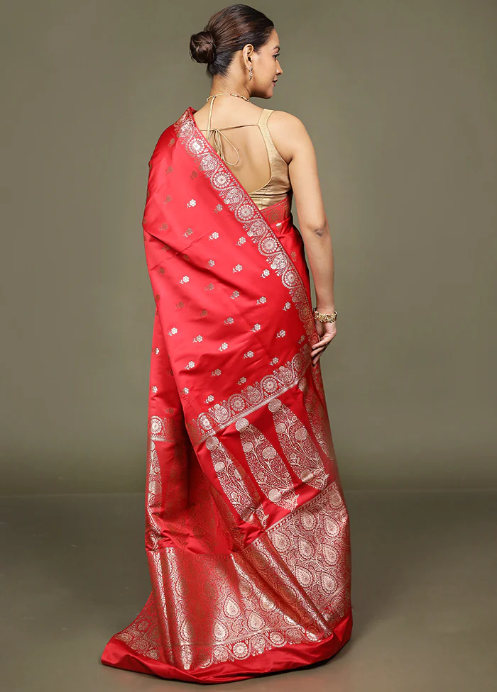 Red Banarasi Silk Saree With Blouse Piece - Image 3