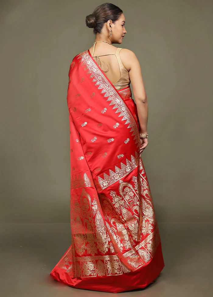 Red Banarasi Silk Saree With Blouse Piece - Image 3