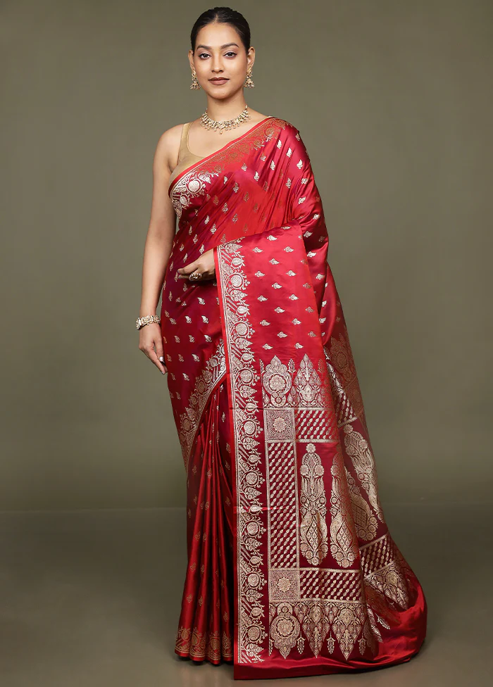 Red Banarasi Silk Saree With Blouse Piece - Image 2