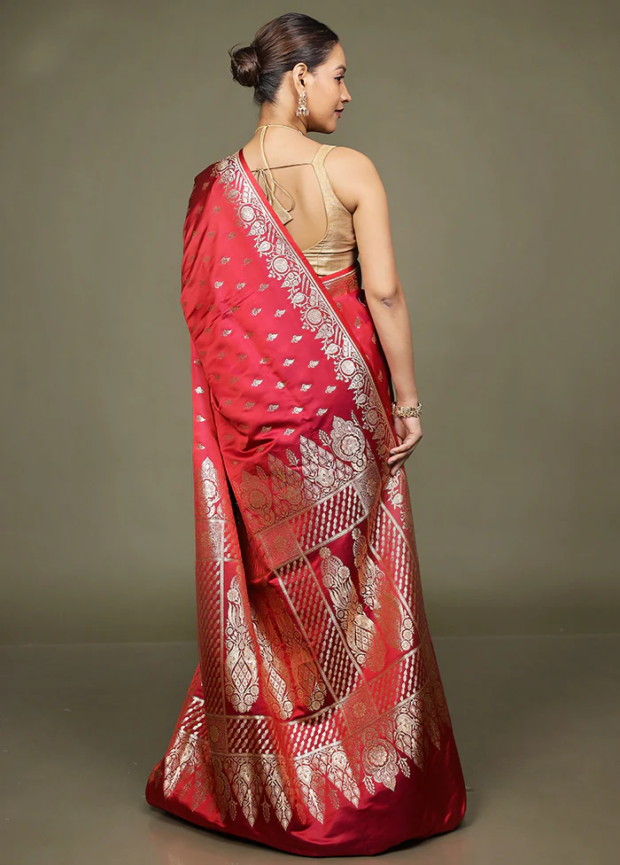 Red Banarasi Silk Saree With Blouse Piece - Image 3