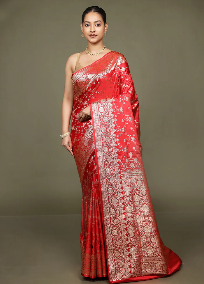 Red Banarasi Silk Saree With Blouse Piece - Image 2