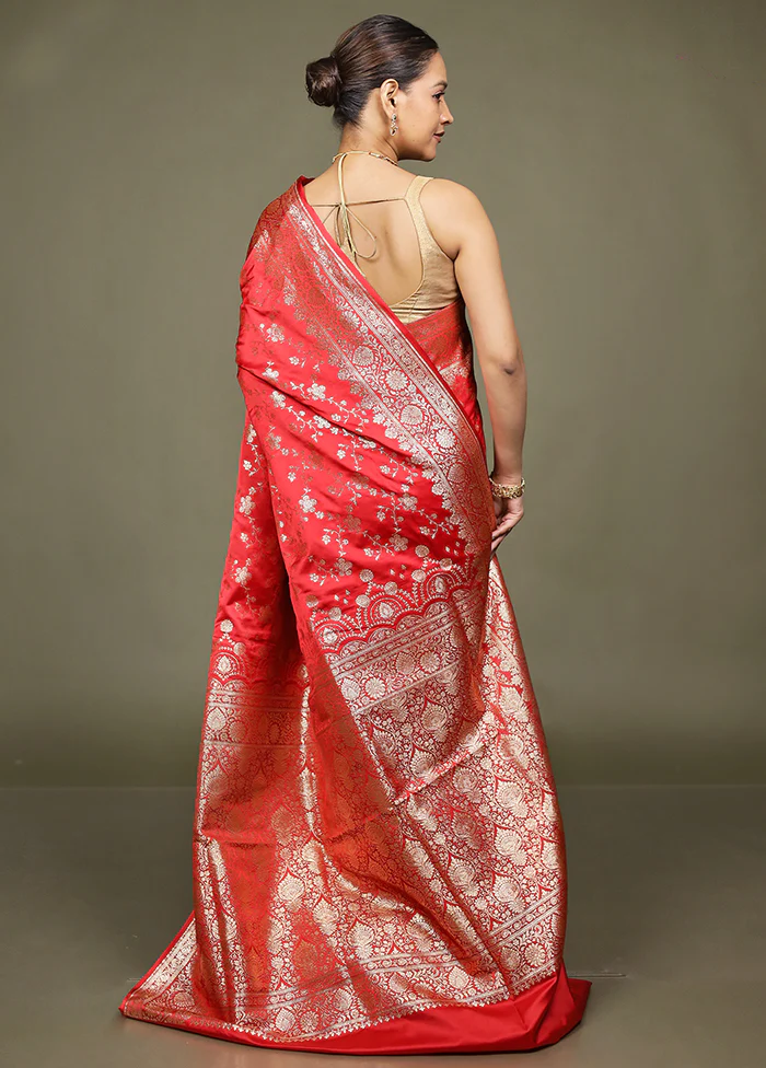 Red Banarasi Silk Saree With Blouse Piece - Image 3