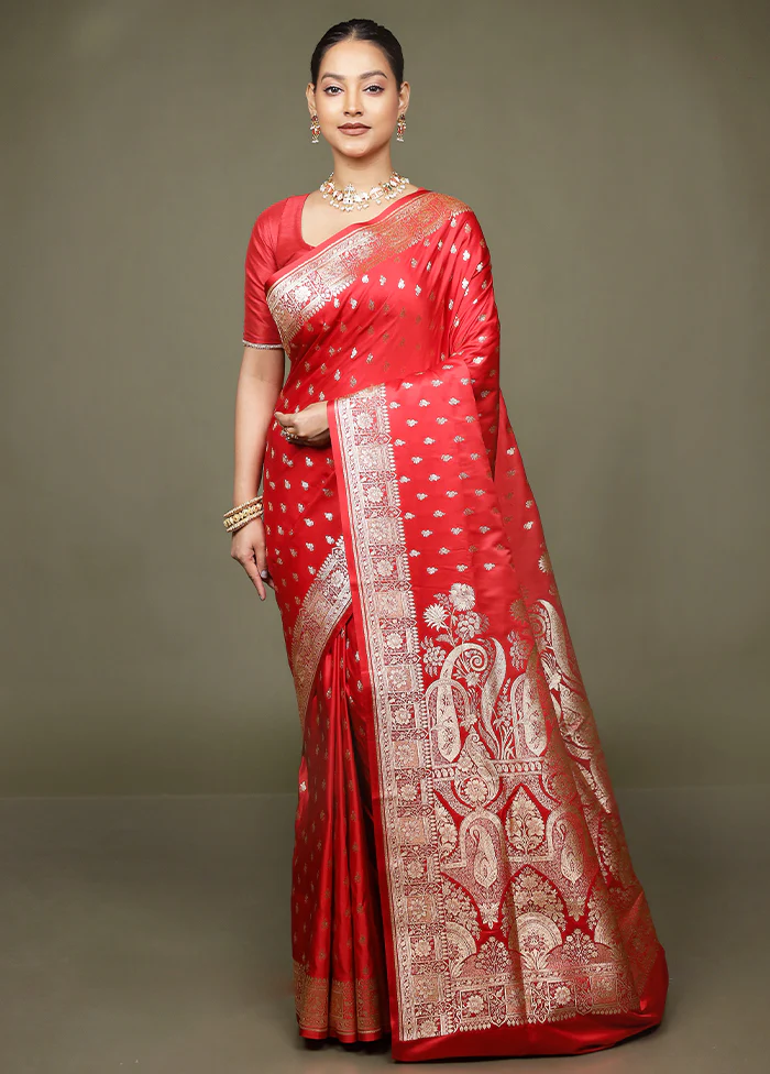 Red Banarasi Silk Saree With Blouse Piece - Image 2