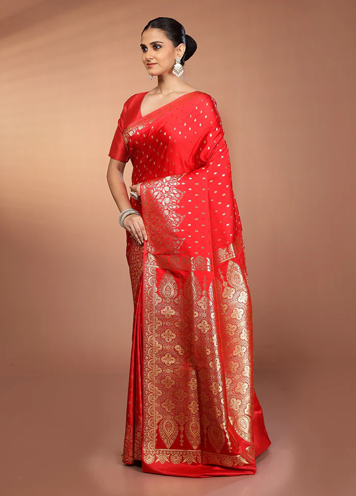 Red Banarasi Silk Saree With Blouse Piece - Image 4