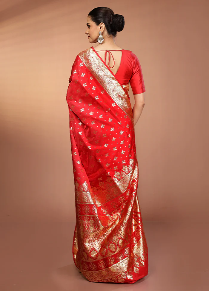 Red Banarasi Silk Saree With Blouse Piece - Image 3