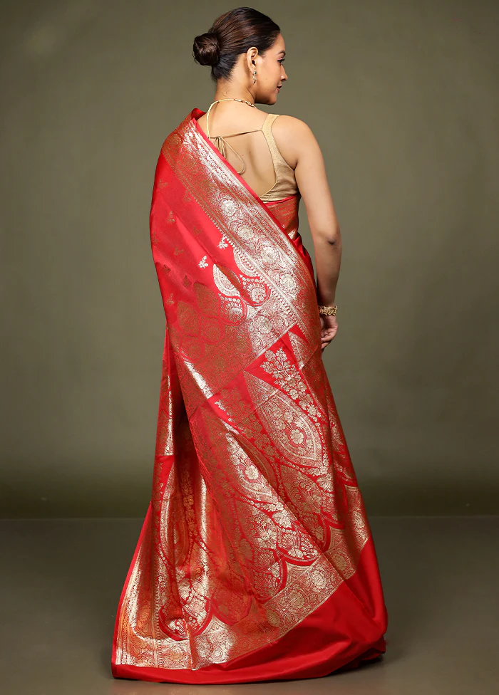 Red Banarasi Silk Saree With Blouse Piece - Image 3