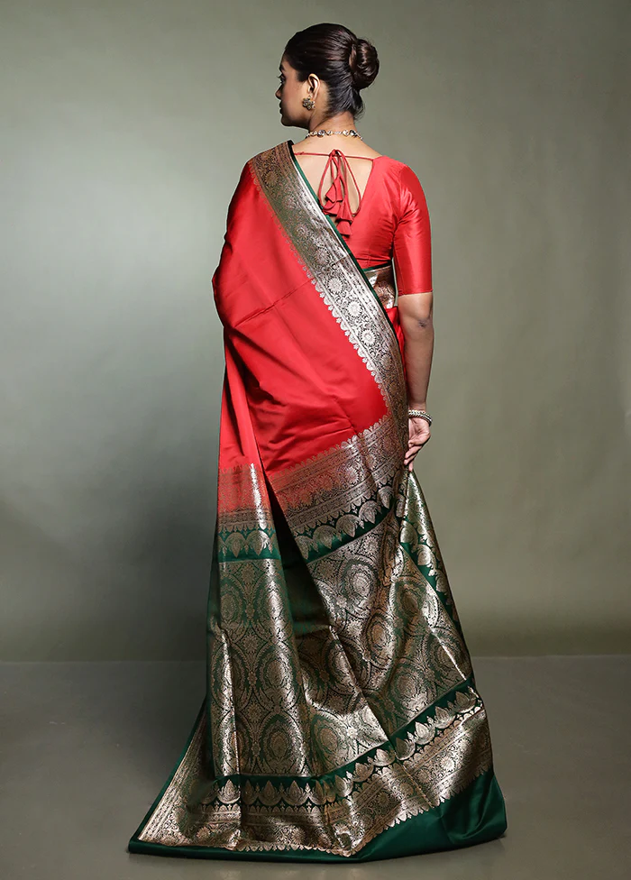 Red Banarasi Silk Saree With Blouse Piece - Image 3
