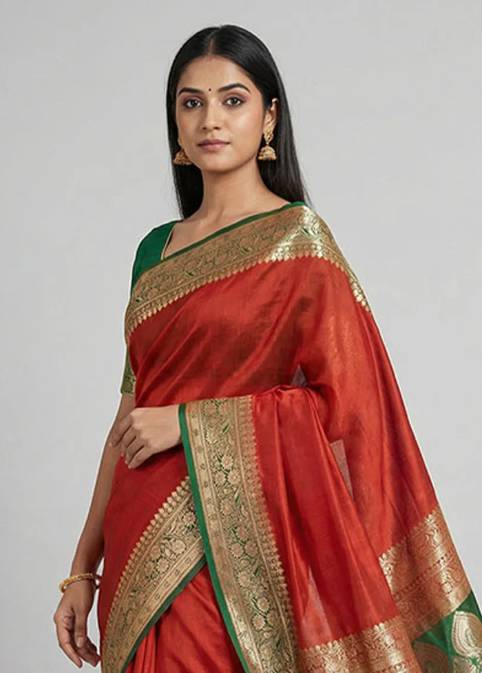 Red Banarasi Silk Saree With Blouse Piece - Image 2