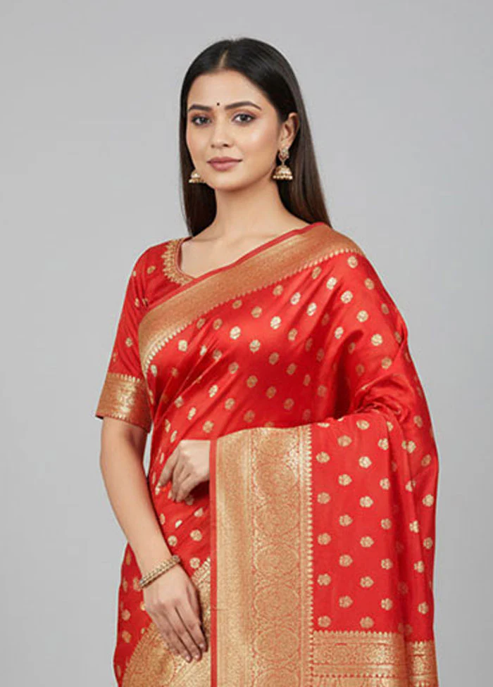 Red Banarasi Silk Saree With Blouse Piece - Image 2