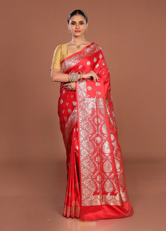 Red Banarasi Silk Saree With Blouse Piece - Image 2