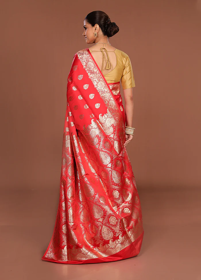 Red Banarasi Silk Saree With Blouse Piece - Image 3