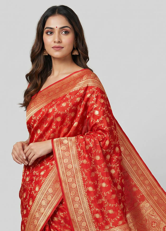 Red Banarasi Silk Saree With Blouse Piece - Image 2