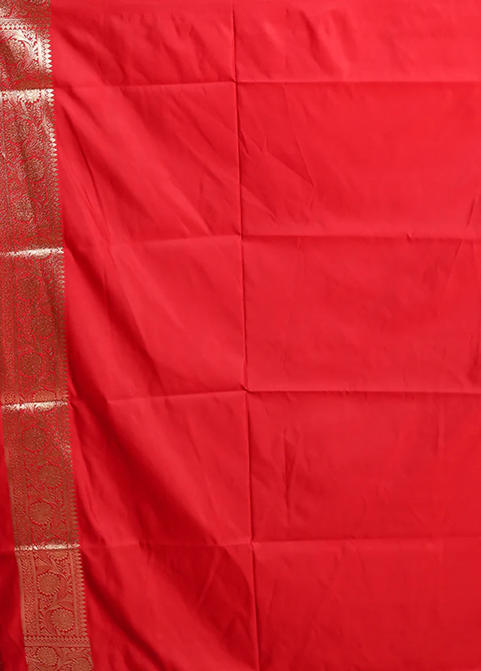 Red Banarasi Silk Saree With Blouse Piece - Image 5