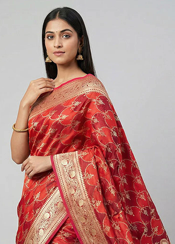 Red Banarasi Silk Saree With Blouse Piece - Image 2