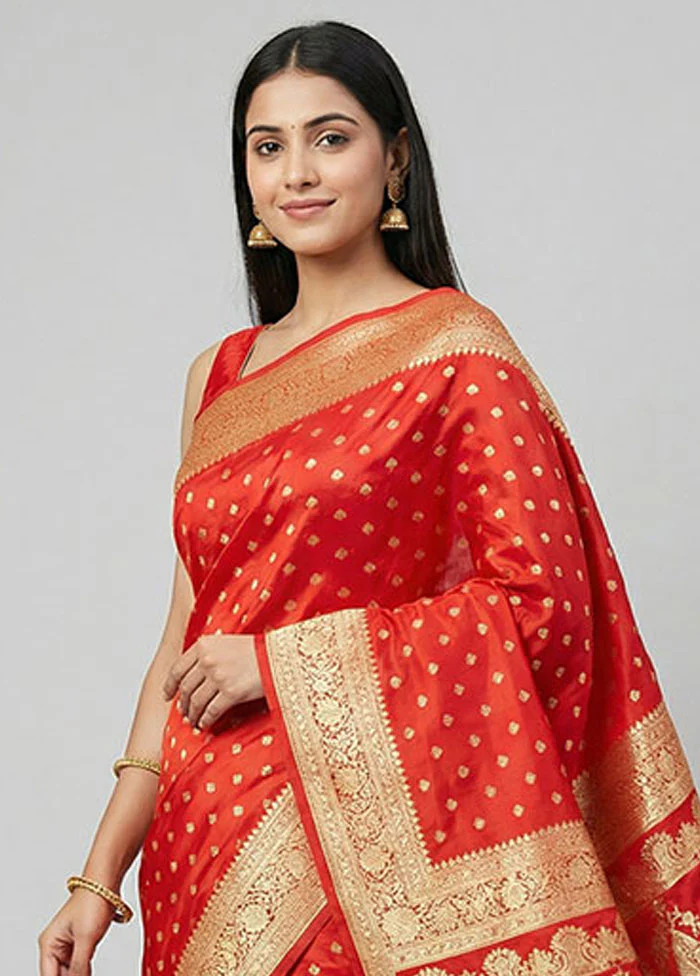 Red Banarasi Silk Saree With Blouse Piece - Image 2