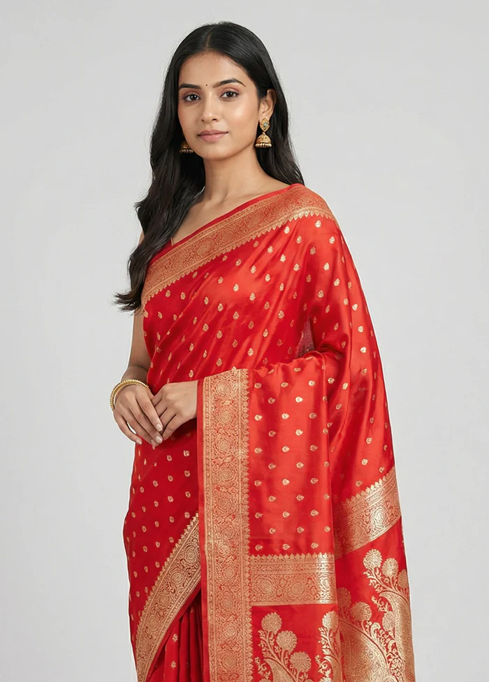 Red Banarasi Silk Saree With Blouse Piece - Image 2
