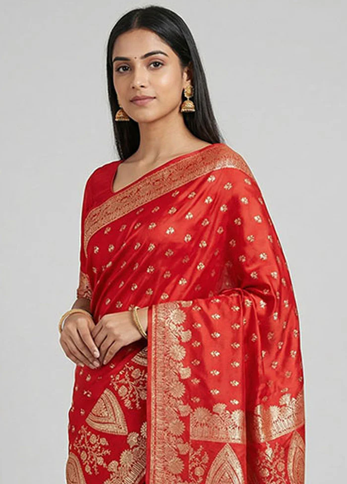 Red Banarasi Silk Saree With Blouse Piece - Image 2