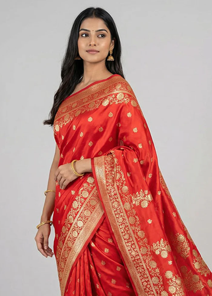 Red Banarasi Silk Saree With Blouse Piece - Image 2