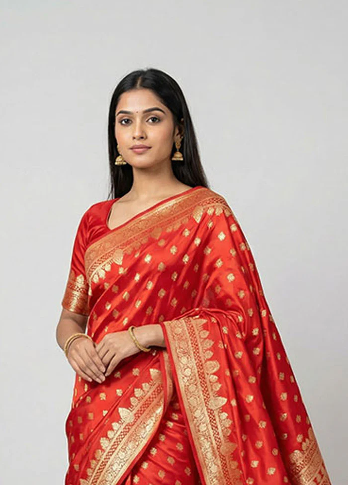 Red Banarasi Silk Saree With Blouse Piece - Image 2