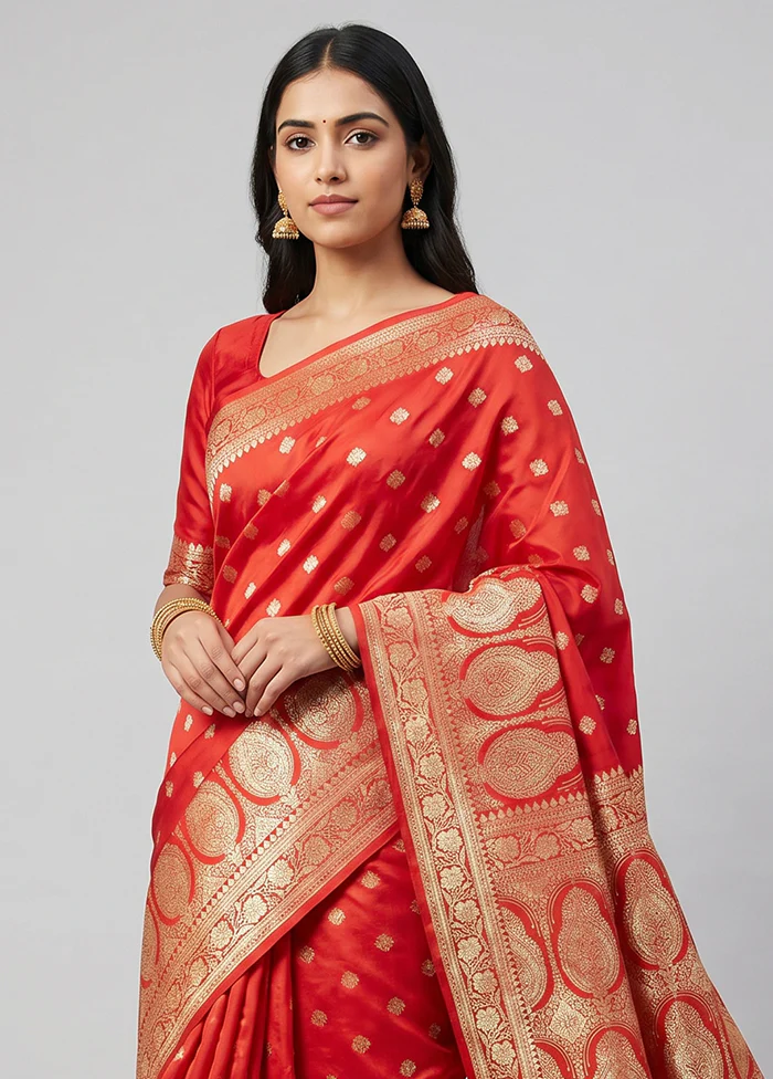 Red Banarasi Silk Saree With Blouse Piece - Image 2