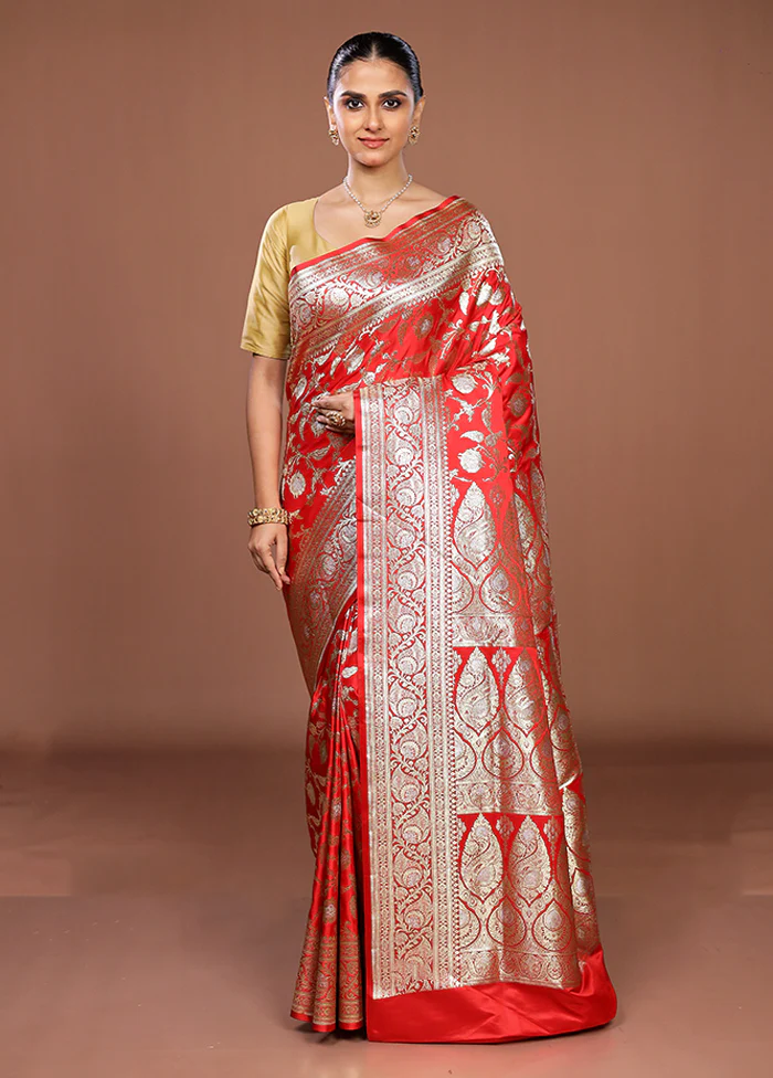Red Banarasi Silk Saree With Blouse Piece - Image 2