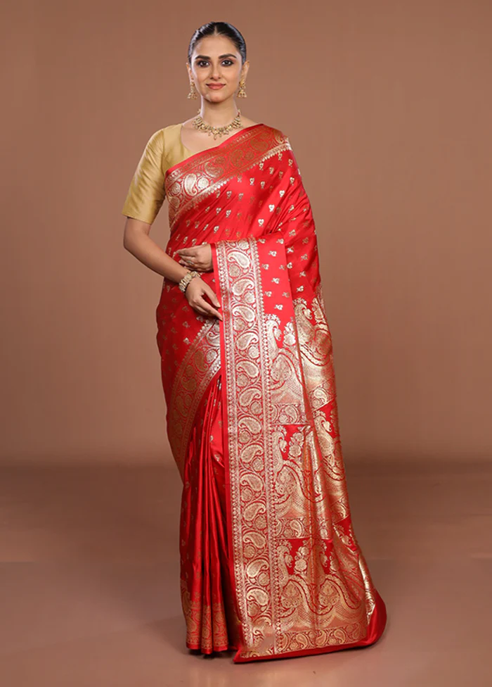 Red Banarasi Silk Saree With Blouse Piece - Image 2