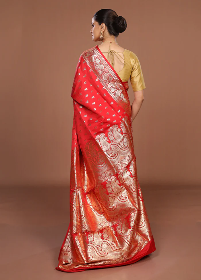 Red Banarasi Silk Saree With Blouse Piece - Image 3