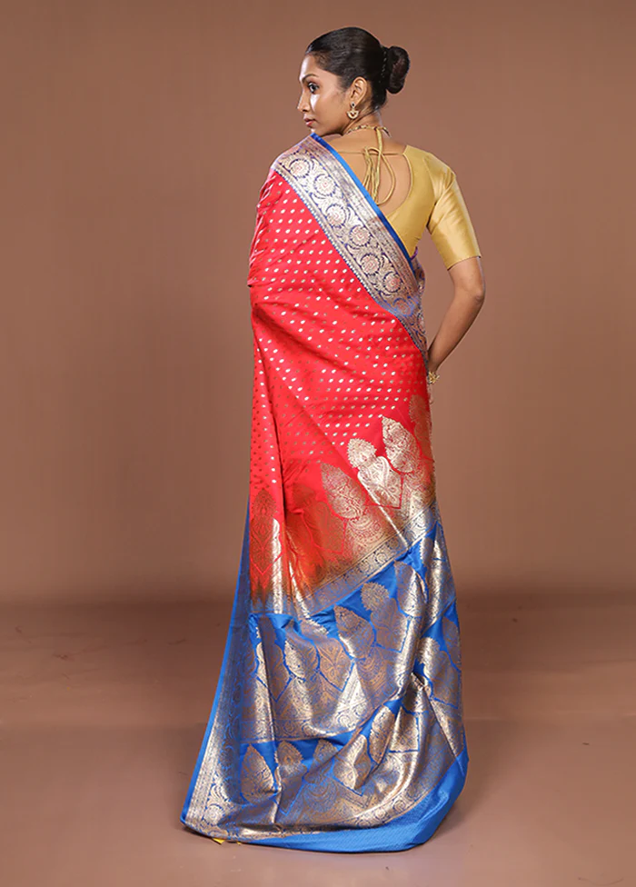 Red Banarasi Silk Saree With Blouse Piece - Image 3