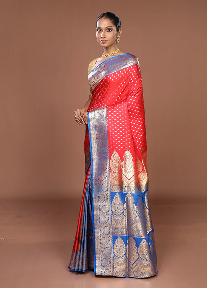 Red Banarasi Silk Saree With Blouse Piece - Image 4