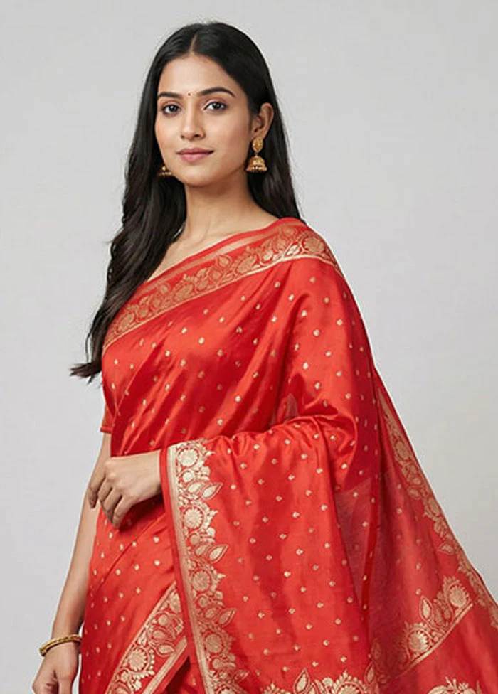 Red Banarasi Silk Saree With Blouse Piece - Image 2