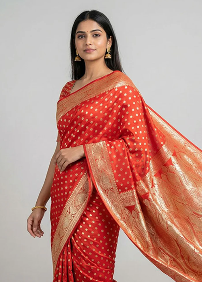 Red Banarasi Silk Saree With Blouse Piece - Image 2