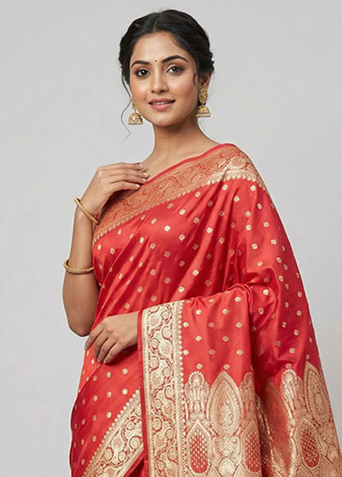 Red Banarasi Silk Saree With Blouse Piece - Image 2