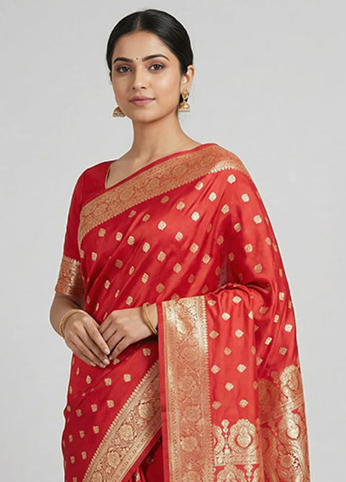 Red Banarasi Silk Saree With Blouse Piece - Image 2