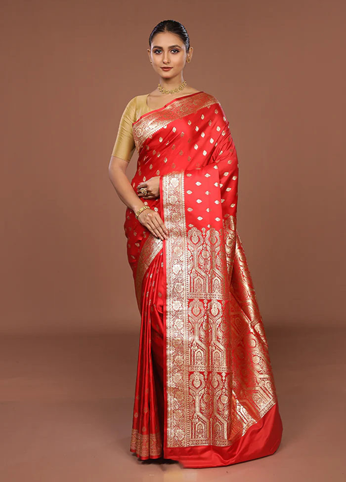 Red Banarasi Silk Saree With Blouse Piece - Image 2