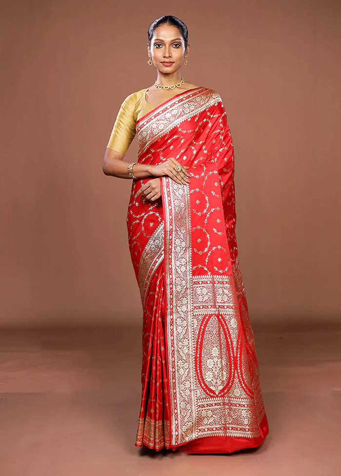 Red Banarasi Silk Saree With Blouse Piece - Image 2