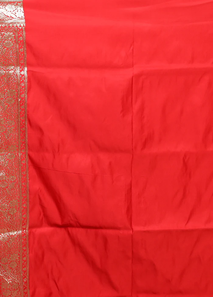 Red Banarasi Silk Saree With Blouse Piece - Image 5