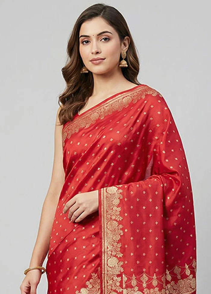 Red Banarasi Silk Saree With Blouse Piece - Image 2
