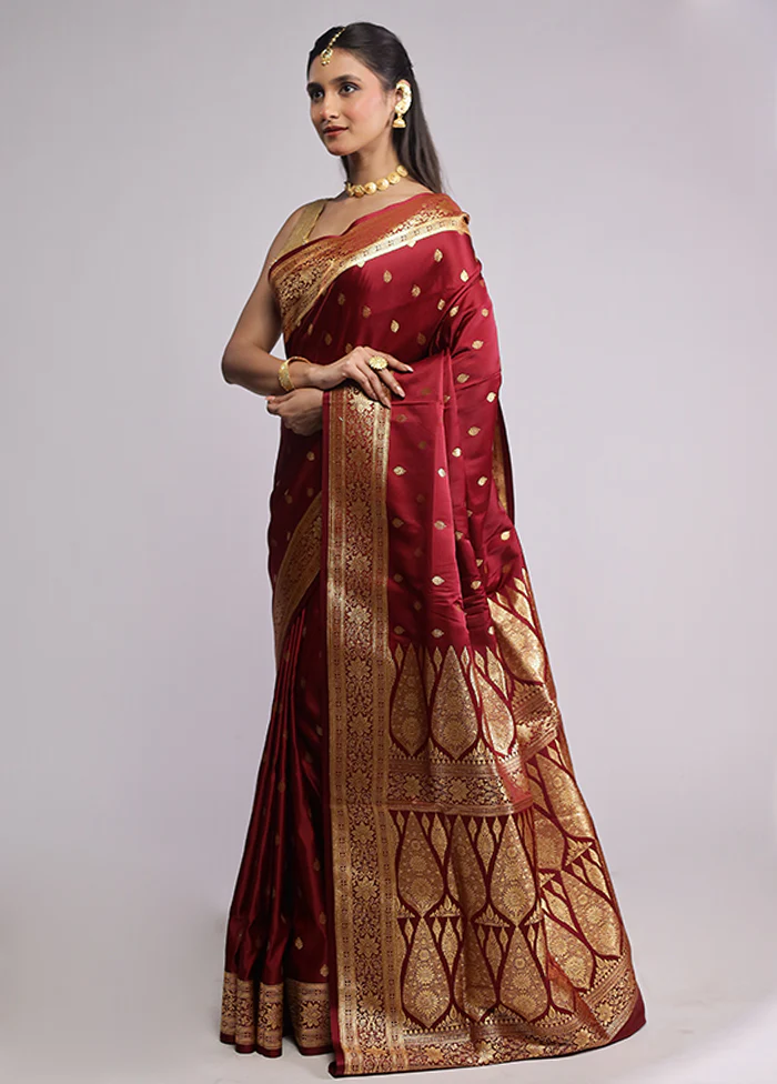 Red Banarasi Silk Saree With Blouse Piece - Image 4