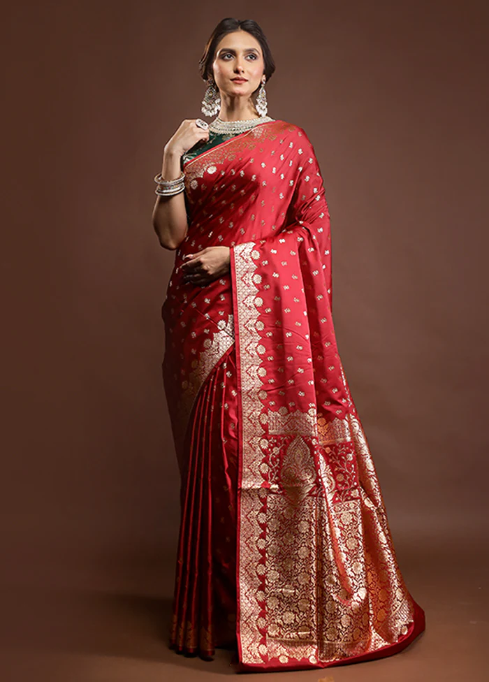 Red Banarasi Silk Saree With Blouse Piece - Image 2