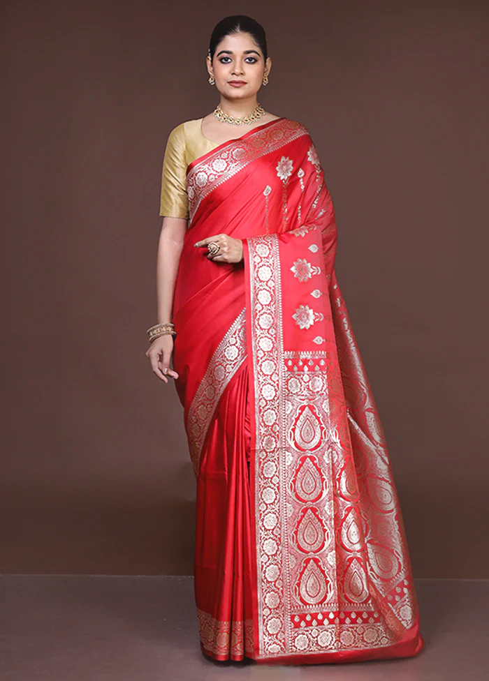 Red Banarasi Silk Saree With Blouse Piece - Image 2