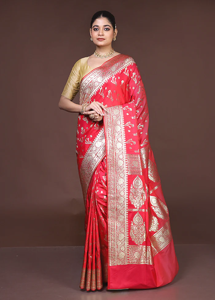 Red Banarasi Silk Saree With Blouse Piece - Image 2