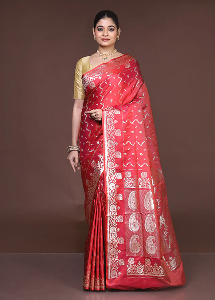 Red Banarasi Silk Saree With Blouse Piece - Image 2