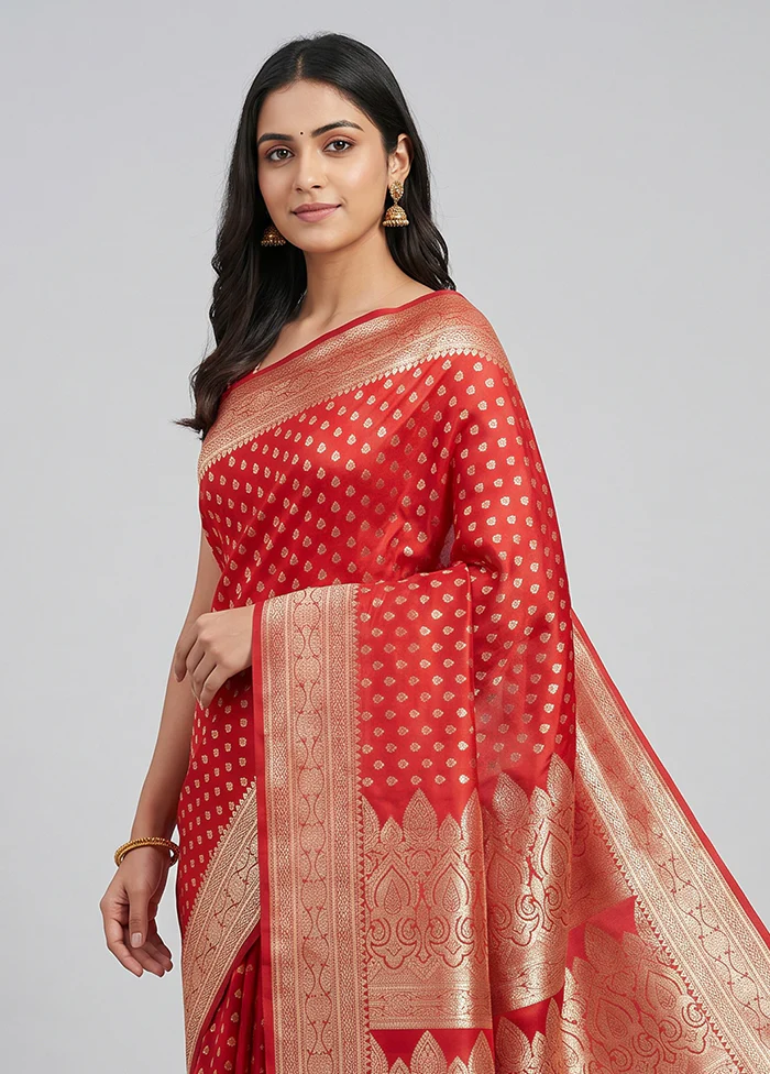 Red Banarasi Silk Saree With Blouse Piece - Image 2