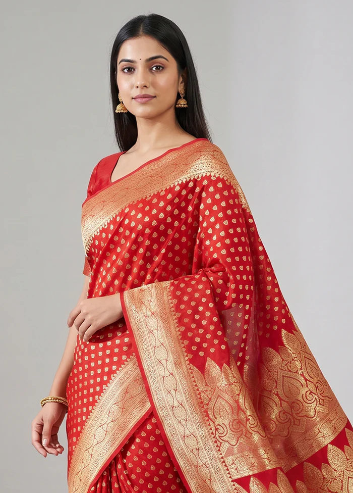 Red Banarasi Silk Saree With Blouse Piece - Image 2