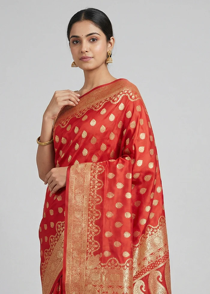 Red Banarasi Silk Saree With Blouse Piece - Image 2