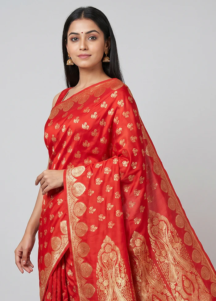 Red Banarasi Silk Saree With Blouse Piece - Image 2