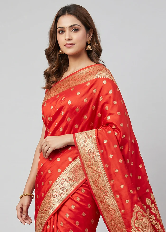 Red Banarasi Silk Saree With Blouse Piece - Image 2