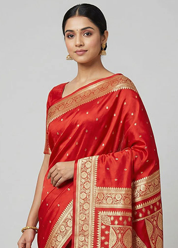 Red Banarasi Silk Saree With Blouse Piece - Image 2