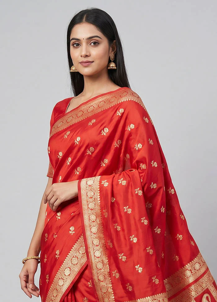 Red Banarasi Silk Saree With Blouse Piece - Image 2