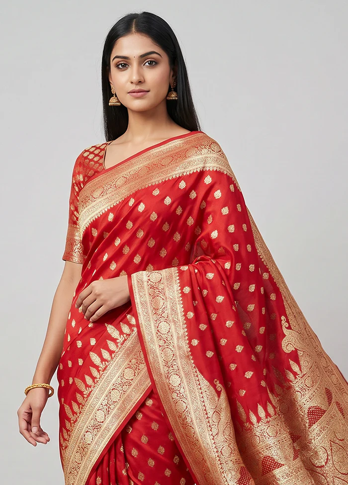 Red Banarasi Silk Saree With Blouse Piece - Image 2